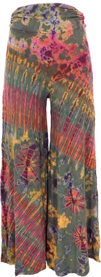 Produktbild von Weite Batikhose, Unikat Boho Schlaghose, Yogahose, Marlenehose - Grün, Damen, Viskose,Elasthan, Shorts, Leggings