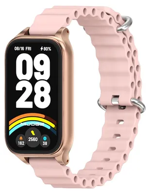 Image de Pour Xiaomi Smart Band 9 Active / Redmi Band 3 : bracelet en silicone au design marine avec armature métallique, rose / or rose