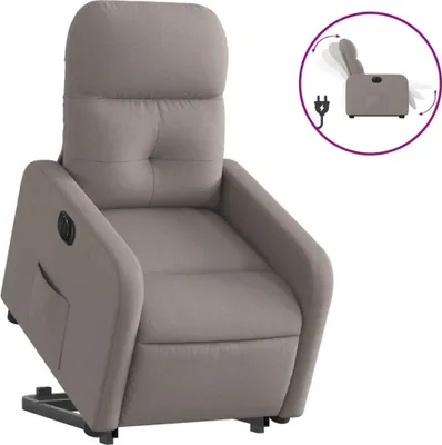 Imagen del producto de Sillón reclinable eléctrico con ayuda para levantarse, color taupe, tapizado en tela