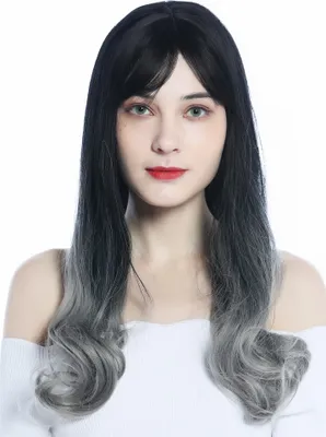 Produktbild von WIG ME UP Perücke lang glatt gewellte Spitzen Ombre Dunkelbraun Grau1574-R89A