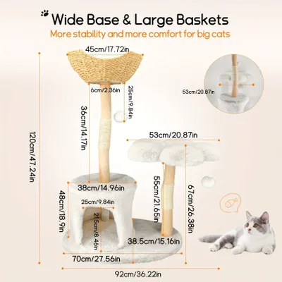 Immagine prodotto di Albero per gatti - Tiragraffi - Casa per gatti - Palo da arrampicata - Arredamento per gatti - Altezza: 120 cm - Struttura in legno robusta