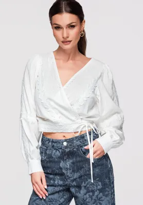 Produktbild von LARICA Wickelbluse Kurz Slim Fit mit Schnürung OW-TS-E0033 white L