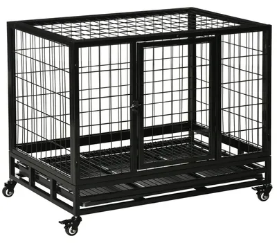 Produktbild von Hundebenh – Metallbenh – Hundekäfig – Hundehütte – Robuster, pulverbeschichteter Stahl – Max. 50 kg – Mit Rollen – 92 x 62 x 75 cm – Schwarz