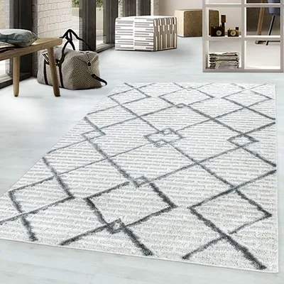 Designerteppich, niedrigflorig, 140x200 cm, Crème, rechteckig