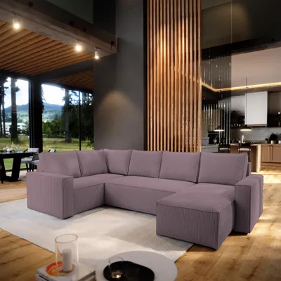 Produktbild von Masseno Ecksofa NORENA L-S mit Schlaffunktion U-Form, Sofa mit Bettkasten, Wohnzimmersofa, Couch, Soffa, Bettsofa, Couchgarnitur- Lila, POSO 130