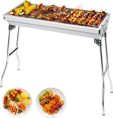 Produktbild von Holzkohlegrill - Grill - Holzkohlebarbecue - Outdoor-Kochbereich - für 5-10 Personen - Campinggrill - Klappbar