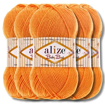 Imagen del producto de Alize 5x 100g Baby Best, hilo antibolitas, de color sólido, ideal para tejer a crochet o a dos agujas (naranja | 336)