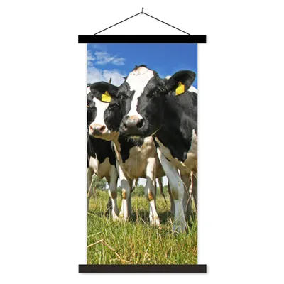 Produktbild von MuchoWow® Textilposter Kühe - Gras - Wiese - Tiere 60x120 cm mit schwarzem Rahmen - Magnete