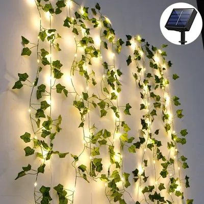 Produktbild von 10 m lange Lichterkette mit künstlichem Efeu, batteriebetrieben mit Fernbedienung, 8 Modi, wasserdicht, für Schlafzimmer, Weihnachten, Hochzeiten, Innen- und Außendekoration