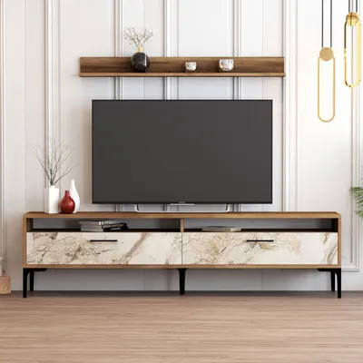 Obrázek produktu pro Skye Decor, Istanbul - ořech, bílý mramor, TV stolek, ořech, 100 % MELAMÍNOVÁ DESKA, 180 x 35 x 47 cm
