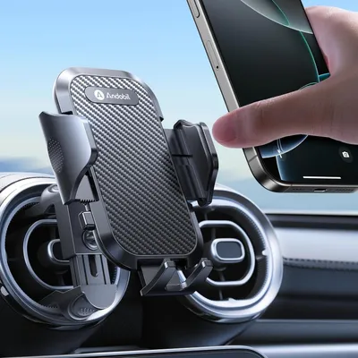 Obrázek produktu pro Držák telefonu do auta, kulatý, s kovovou sponou, černý, s karbonovým vzhledem, vhodný pro modely Mercedes-Benz A, B, C, E, S a Mini Cooper