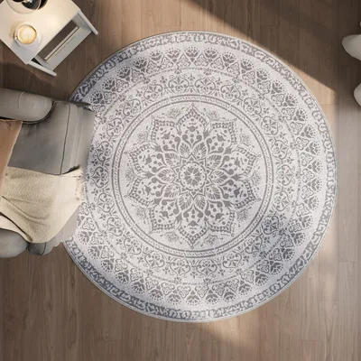 Produktbild von SONGMICS HOME Teppich rund, 160 cm d, Wohnzimmerteppich, rutschfester Teppich, flauschig, Dekoration, für Wohnzimmer, Schlafzimmer, maschinenwaschbar