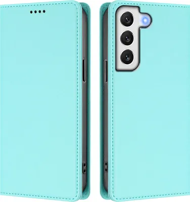 Produktbild von Handyhülle für Samsung Galaxy S21 FE 5G, Kunstleder Klapphülle Stoßfeste Magnetische Hülle mit Ständer Türkis