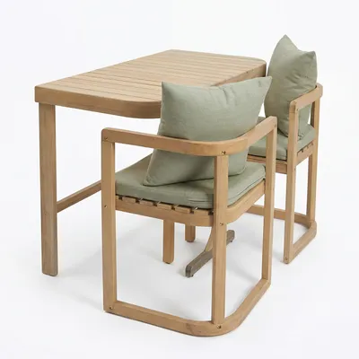 Produktbild von home24 Balkonset - 3-teilig - Akazie Massiv / Webstoff - Braun / Grün
