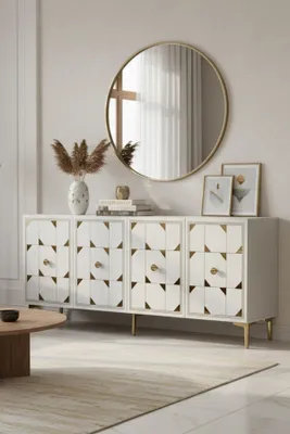 Produktbild von Skye Decor, Hochwertiger Konsolentisch (3-teilig) - Weiß & Gold, 150 cm | 100% Melamin