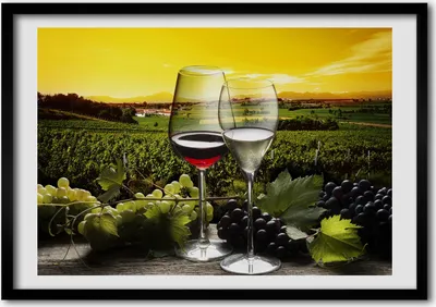 Produktbild von Bild - Bilder - Bilderrahmen - 70 cm x 50 cm - MDF-Rahmen, Wandkunst Wein und Trauben