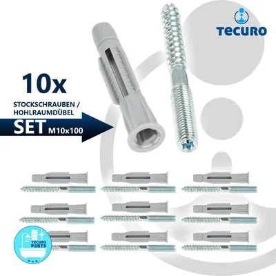Produktbild von tecuro Stockschr. M 10 x 100mm, Stahl verzinkt mit Dübel 12,0 x 71mm - VPE 10 Stück