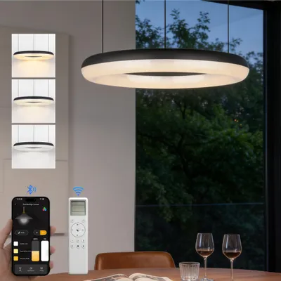 Produktbild von doporro Moderne LED Pendelleuchte – 40cm Dimmbare Esszimmerlampe hängend mit App & Fernbedienung, 3000–6000K, CRI≥95, höhenverstellbar, Luvina03, Sandschwarz + Innenweiß