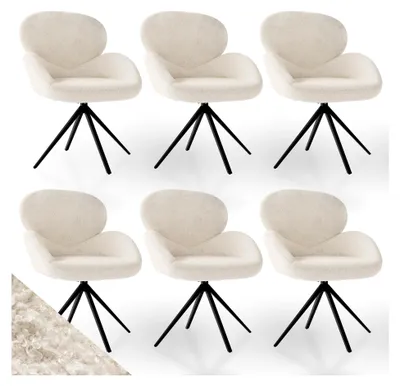 Produktbild von Drehstuhl Albano - Bouclé - 360° drehbar & gepolstert, pflegeleichter Bezug, verstellbare Metallfüße, modern, für Esszimmer & Küche - Creme 6er Set