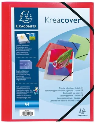 Zdjęcie produktu dla Teczka narożna Kreacover A4 PP 500my przezroczysta czerwona opakowanie 5 szt