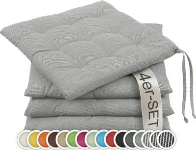Produktbild von Sitzkissen Stuhlkissen 4er Set, ca. 40x40 cm, grau-weiß-gestreift