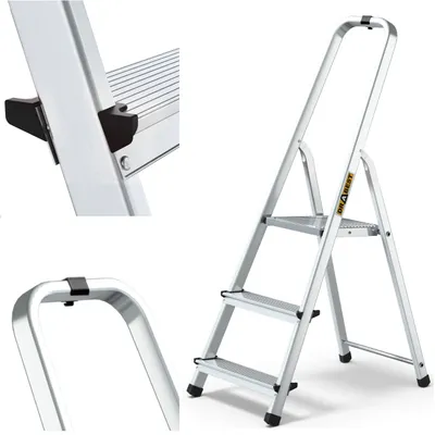 Produktbild von Drabina aluminiowa składana z półką Drabina domowa Drabina z hakiem 1x3 125 kg Drabina aluminiowa składana z półką Drabina domowa Drabina z hakiem