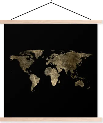 Produktbild von MuchoWow® Textilposter Weltkarte - Luxus - Gold 40x40 cm mit holzfarbenen Rahmen - Posterleiste