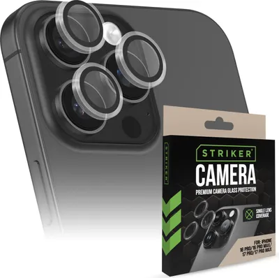Image de Striker Single Lens - Verre trempé pour iPhone 16 Pro - Protection pour l'objectif de l'appareil photo - Compatible avec les coques - Noir
