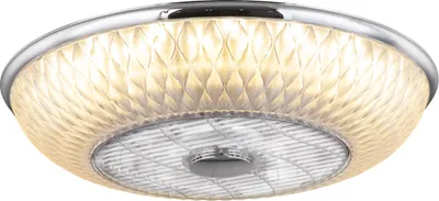 Produktbild von Globo Lighting Deckenventilator Metall verchromt, Kunststoff, Acryl satiniert, dimmbar, Farben fixierbar, Fernbedienung, Batterie inkludiert 2x AAA, max. Motorleistung 30W, ø: 550mm, H: 200mm, inkl. LED 36W 230V, 2900lm Source, 2120lm Output, CCT 3000-6000K