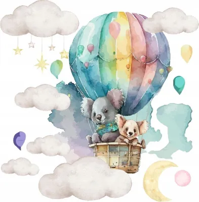 Produktbild von Wandtattoo Koala-Bären, Regenbogen-Ballon, mit umweltfreundlichen, geruchsneutralen Druckfarben - Wandsticker, Wandaufkleber Kinder 100 x 170 cm