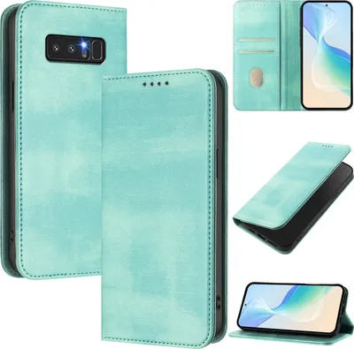 Produktbild von Handyhülle für Samsung Galaxy Note 8, Vintage Leder RFID Schutz Kartenfach Standfunktion Magnetische Klapphülle Türkis