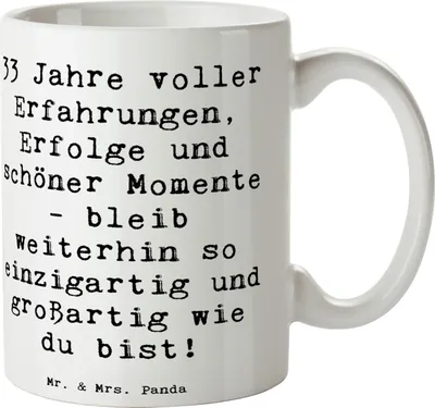 Produktbild von Mr. & Mrs. Panda Tasse Spruch 33. Geburtstag - Weiß - Geschenk, Jahre voller Erfahrungen, Happy Birthday, einzigartig und großartig, Kaffeetasse, schöne, mit, Becher