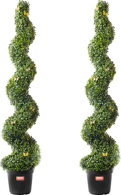 Zdjęcie produktu dla VEVOR Sztuczny bukszpan topiary, 152,4 cm, spiralne drzewa topiary, sztuczna roślina z dodatkowymi liśćmi, doniczką i małą dekoracją, zielony zestaw chroniony przed promieniowaniem UV jako dekoracja domu