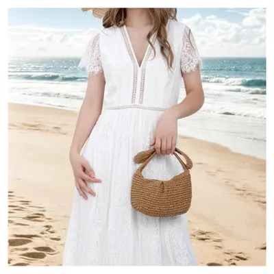 Produktbild von Damen Strandtasche aus Stroh - Hobo Umhängetasche mit Schleife für den Sommer