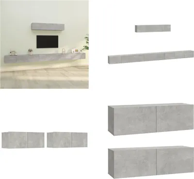 Produktbild von vidaXL 6 tlg. TV Schrank Set Betongrau Holzwerkstoff - TV-Schrank-Set - TV-Schrank-Sets - Wohnwand - Schrankwand