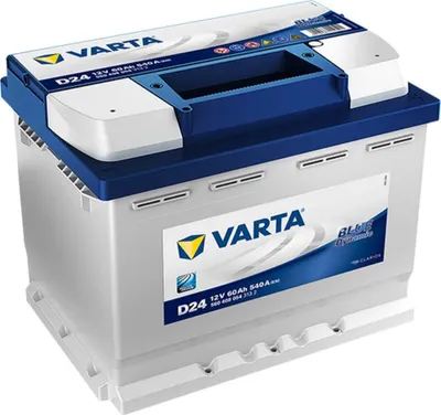 A Varta Blue Dynamic car battery is shown against a white background.