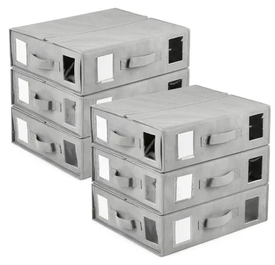 6er-Set faltbare Aufbewahrungsboxen unter dem Bett, Grau, 38x32x11,5 cm