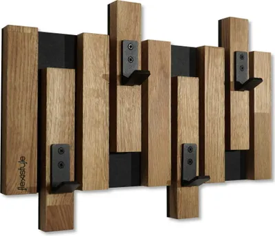 Produktbild von Kleiderhaken wand Wandgarderobe Garderobe Holz Eiche design Lamellen paneele Schwarz modern natur 3 Dimensionen (40cm)