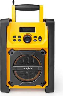 Produktbild von Nedis FM-Radio - Baustellenradio - FM - Batteriebetrieben / Netzstromversorgung - Digital - 15 W - Displaygröße: 2.20 " - Blau-weiß Monitor - IPX5 - Griff - Gelb / Schwarz