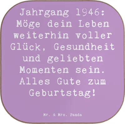Produktbild von Mr. & Mrs. Panda Tassenuntersetzer Spruch 1946 Geburtstag - Lavendeltraum - Geschenk, Untersetzer für Gläser, Geburtstagsgeschenk, Jahrgang, Glas, Geburtsjahr, Coaster