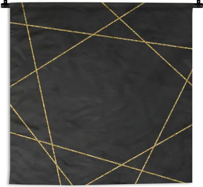 Produktbild von MuchoWow® Wandteppich Wandbehang Geometrisches Muster aus goldenen Linien auf schwarzem Hintergrund 60x60 cm Tapisserie Dekoration Wandtuch - Dekorationen - Wand Decke