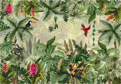 Produktbild von Vlies Fototapete Dschungel Wald (254x184cm - 2 Bahnen) Tiere Pflanzen Natur inklusive Kleister Wohnzimmer Schlafzimmer Wandtapete Tapete Latexdruck UV-Beständig Montagefertig