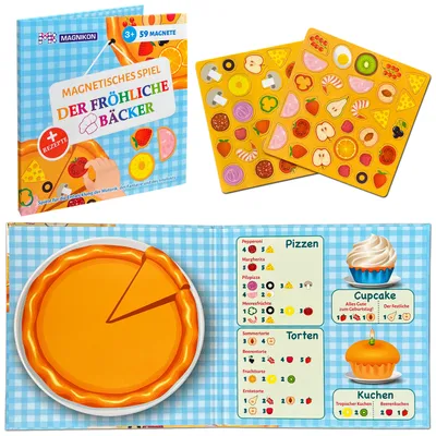 Produktbild von MAGNIKON Magnetspiel Fröhlicher Bäcker 59 Magnete, Spiel für unterwegs, Beschäftigung Kinder Restaurant, Spielerisch Zählen Lernen
