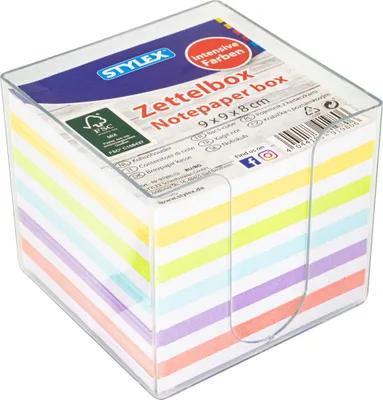 Produktbild von Stylex 91980 Zettelbox, farbiges Papier 9 x 9 x 8cm 700 Blatt