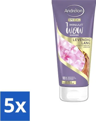 Produktbild von Andrélon - 1 Minute Wow Haarmaske - Vibrant Long - 180 ml - Vorteilspack - 5 Stücke