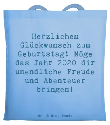 Produktbild von Mr. & Mrs. Panda Schultasche Spruch 2020 Geburtstag Freude - Sky Blue - Geschenk, Shopping Tasche, Freunde, Happy Birthday, Geburtsjahr, Tote Bag, Laptoptasche, Alter