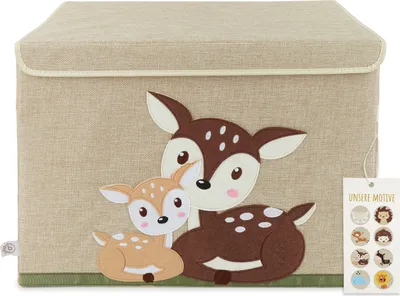 Image de Bieco Boîte de rangement avec couvercle | 65L pliable | env. 36x36x51cm | Caisse à jouets avec couvercle | Boîte de rangement pour enfants | Caisses avec couvercle | Grande boîte de rangement | Organiseur de table à langer | Motif cerf