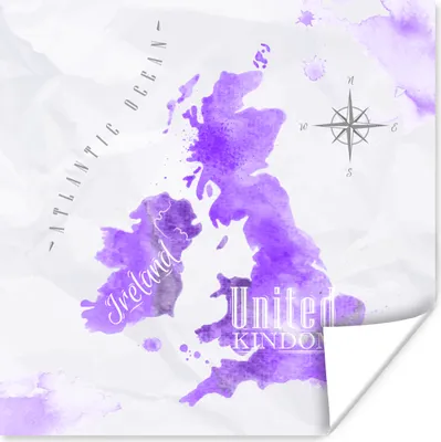 Produktbild von MuchoWow® Poster Karte - England - Aquarell 50x50 cm - Wohnzimmerdekoration