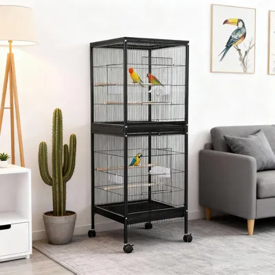Produktbild von Vogelkäfig, stehend - Schwarz - 143 cm hoch - Metall - Für kleine und mittelgroße Vögel