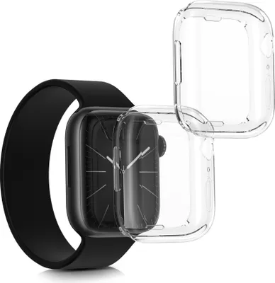 Produktbild von kwmobile 2x Schutzhülle kompatibel mit Apple 45mm Watch 9 / Watch 8 / Watch 7 (45mm) Hülle - Fullbody Cover Set aus Silikon - Transparent